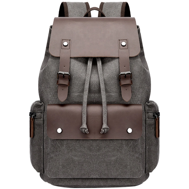 Custom Cotton Waxed Canvas Leather Laptop Bag Vintage Travel Hiking Duffle Backpack for Men